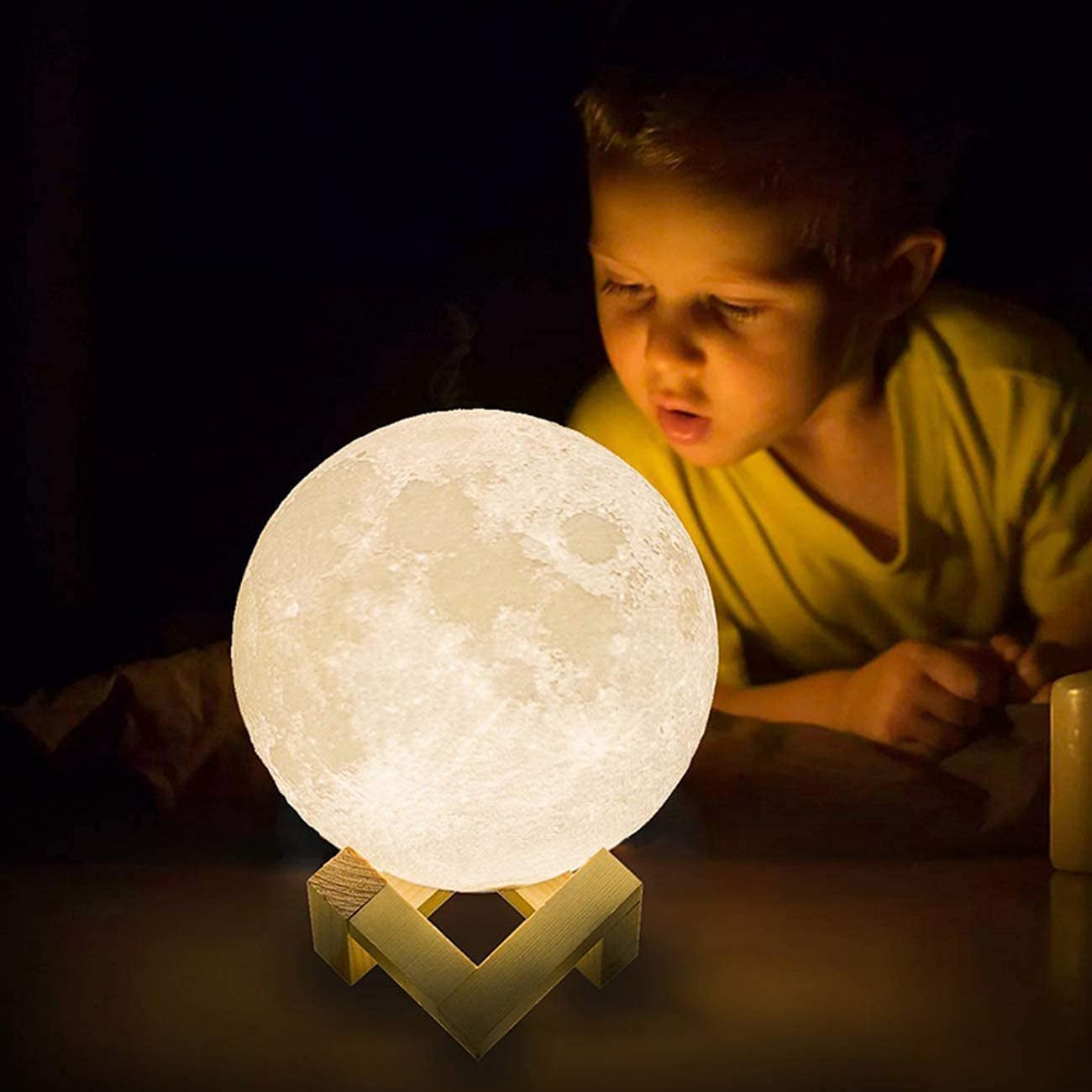 Moon Lamp 2023 Upgrade with Timing- 3D Printing Moon Night Light for Kids Adults Bedroom Space Decor Cool Gifts for Girls Boys- Wooden Stand & Remote/Touch Control 4.8 Inch (Small)