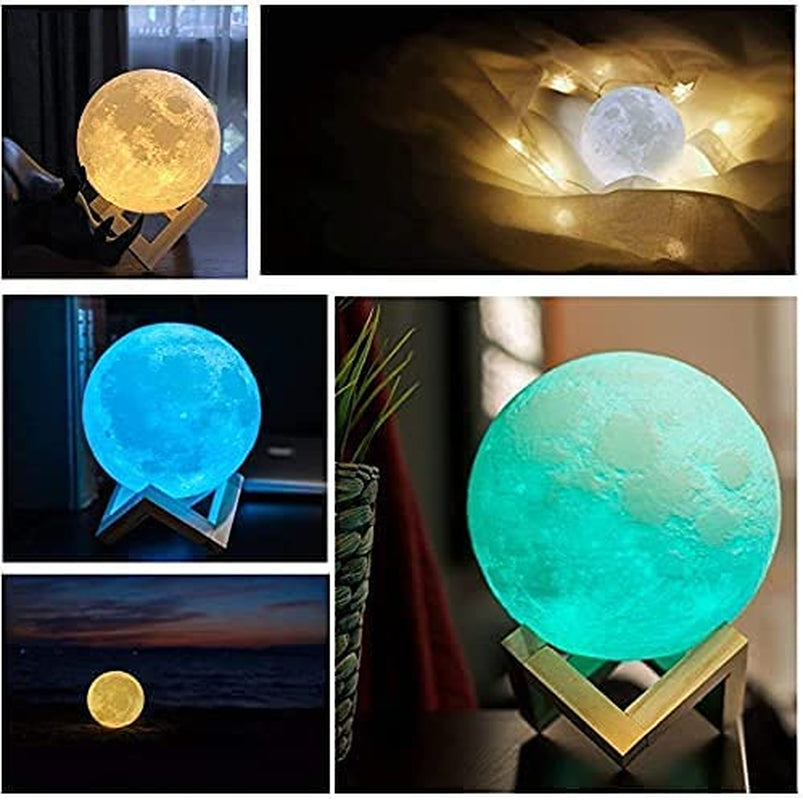 Moon Lamp 2023 Upgrade with Timing- 3D Printing Moon Night Light for Kids Adults Bedroom Space Decor Cool Gifts for Girls Boys- Wooden Stand & Remote/Touch Control 4.8 Inch (Small)